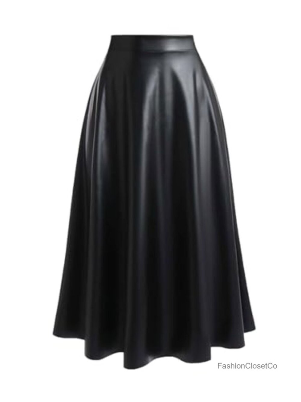Faux Leather High Waisted A-Line Long Skirt Plus Size Flowy Flare Hem